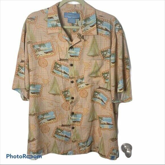 Bermuda Bay Large Silk Shirt Hawaiian Camp Collar Short Sleeve Button Up Men’s - Picture 1 of 6